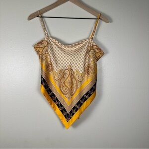 Bohemian Chic Paisley Print Yellow and Cream Women's Satin Bandana Top